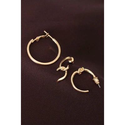 Düğüm Model Altın Renk Metal Çoklu Küpe