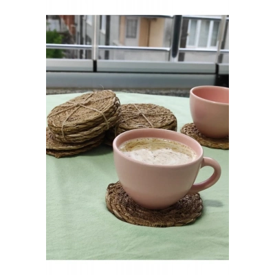 El Yapımı Hasır Bardak Altlığı Fincan Çay Kupa Altlığı Hasır Bardak Altlığı 6 Adet Royaleks-BLSSGS10
