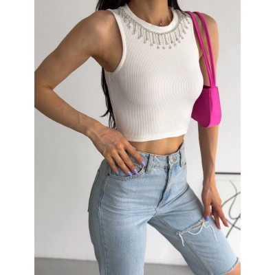 fitilli kaşkorse yakası zincirli atlet beyaz