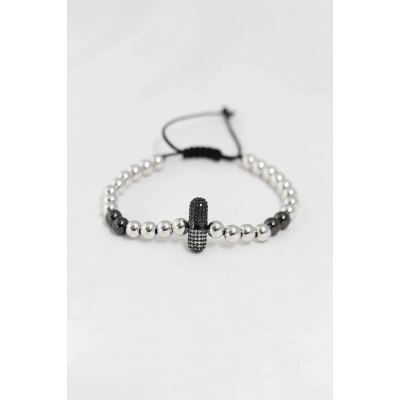 Füme Gümüş Renk Çelik Zirkon Objeli Asansörlü Bileklik