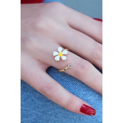 Gold Renk Papatya Model Zirkon Taş Detay Kadın Yüzük