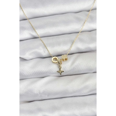 Gold Renk Pirinç Minimal Charmlı Kadın Kolye