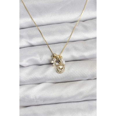 Gold Renk Pirinç Minimal Kelebek Charmlı Kadın Kolye