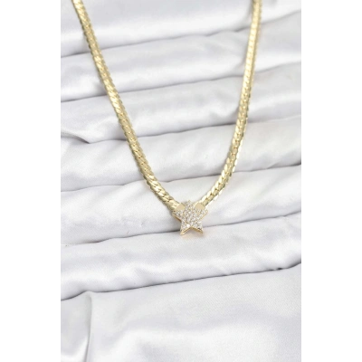 Gold Renk Pirinç Yıldız Zirkon Taşlı Kadın Kolye