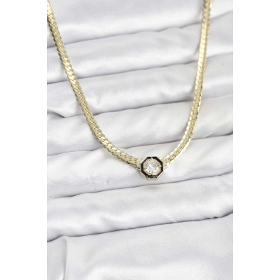 Gold Renk Pirinç Zirkon Taşlı Kadın Kolye