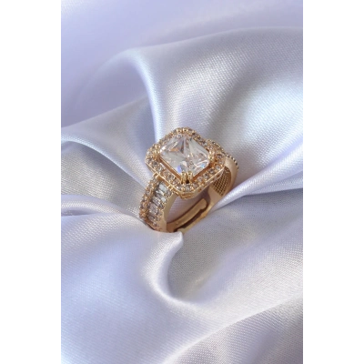 Gold Renk Zirkon Taşlı Kadın Yüzük