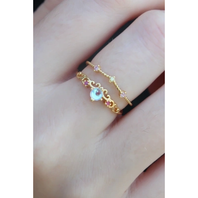 Gold Renk Zirkon Taşlı Taç Model Kadın Yüzük