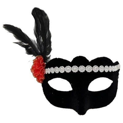 Gümüş Dantelli Kırmızı Gül Tasarımlı Parti Maskesi