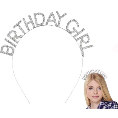 Gümüş Kristal Taşlı Birthday Girl Doğum Günü Tacı İthal Ürün A Kalite 17x16 Cm