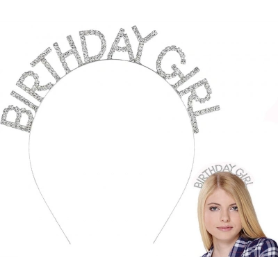 Gümüş Kristal Taşlı Birthday Girl Tacı