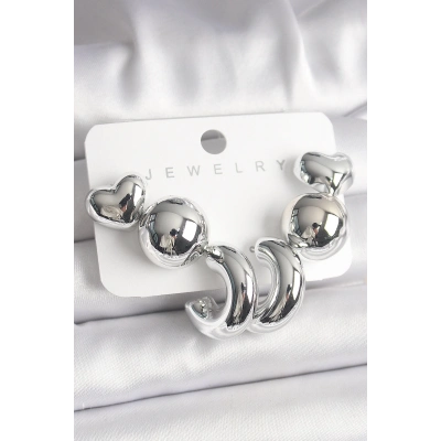 Gümüş Renk Kalp Halka Figür CCB Plastik Kadın Küpe Seti