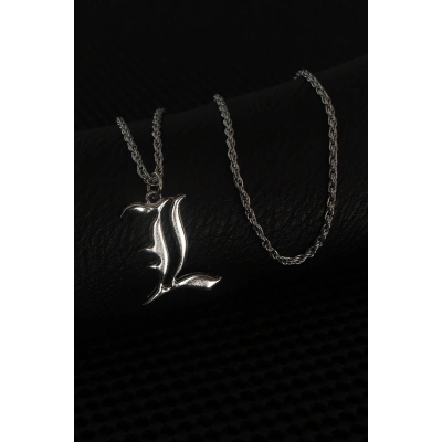 Gümüş Renk L Harf Erkek Kolye