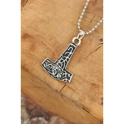 Gümüş Renk Metal Aksesuarlı Top Zincirli Erkek Kolye