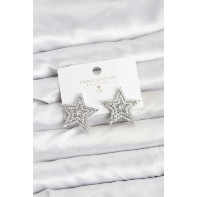 Gümüş Renk Pirinç Zirkon Taşlı Yıldız Model Kadın Küpe