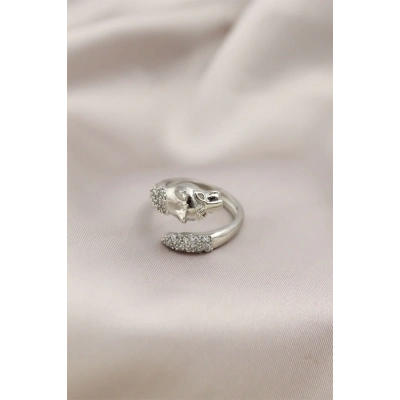 Gümüş Renkli Metal Kaplan Model Zirkon Taşlı Kadın Yüzük