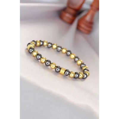 Hematit Füme Gold Renk Doğal Taş Erkek Bileklik
