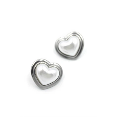İnci Kalp Küpe - Gümüş