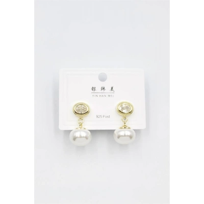 İncili Taşlı Küpe - Altın