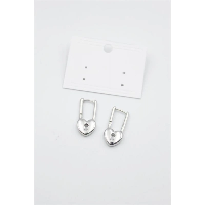 Kalp Kilit Küpe - Gümüş