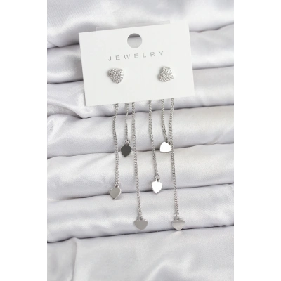 Kalp Model Gümüş Renk Pirinç Sallantılı Kadın Küpe