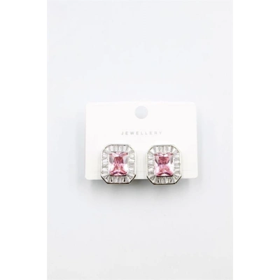 Kare Taşlı Küpe - Pembe