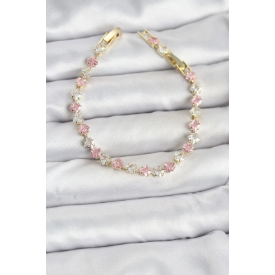 Kare Zirkon Taşlı Gold Renk Kadın Bileklik