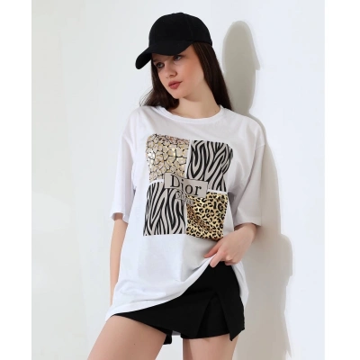 Karma desenli oversize tişört