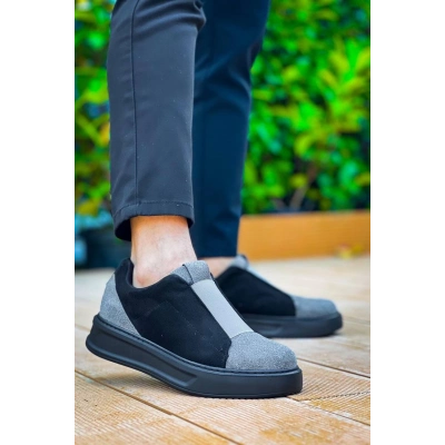 KB-007  Kuback Siyah Gri Siyah Yüksek Taban Tek Bant Bağcıksız Günlük Erkek