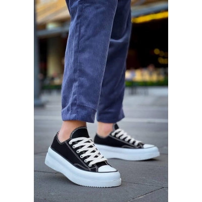 KB-CX-3 Kuback Kısa Siyah Keten Beyaz Yüksek Taban Spor Ayakkabı