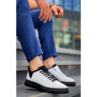 KB-X204 Kuback Beyaz Siyah Keten Siyah Yüksek Taban Günlük Erkek Spor Ayakkabı