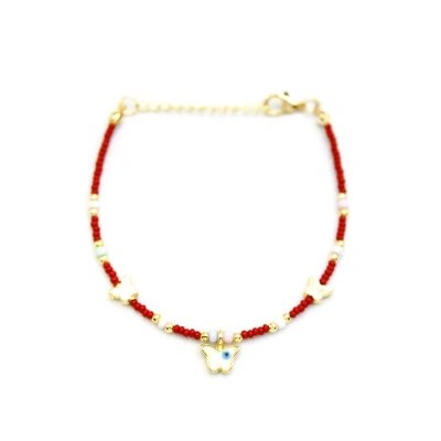 Kelebek Boncuk Bileklik - Bordo