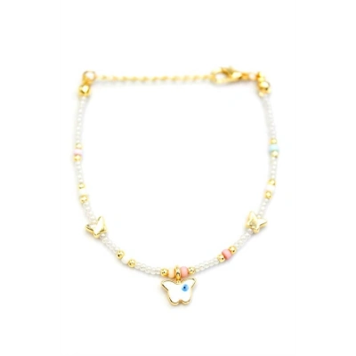 Kelebek Boncuk Bileklik - İnci Beyaz