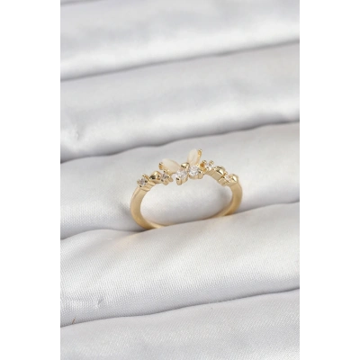 Kelebek Model Gold Renk Pirinç Kadın Yüzük