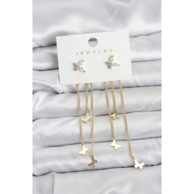 Kelebek Model Gold Renk Pirinç Sallantılı Kadın Küpe