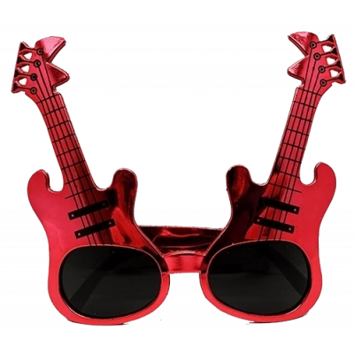 Kırmızı Renk Rockn Roll Gitar Şekilli Parti Gözlüğü 15x15 Cm