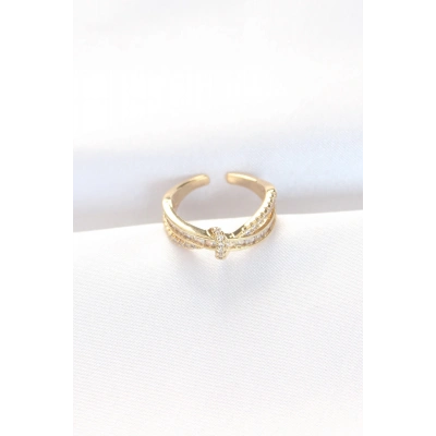 Kıvrım Model Gold Renk Zirkon Taşlı Ayarlanabilir Yüzük