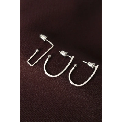 küpeGeometrik Model Gümüş Renk Metal Çoklu Küpe