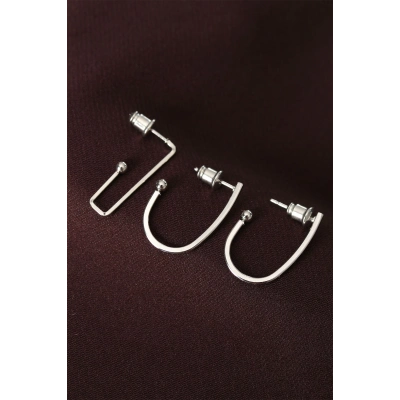 küpeGeometrik Model Gümüş Renk Metal Çoklu Küpe