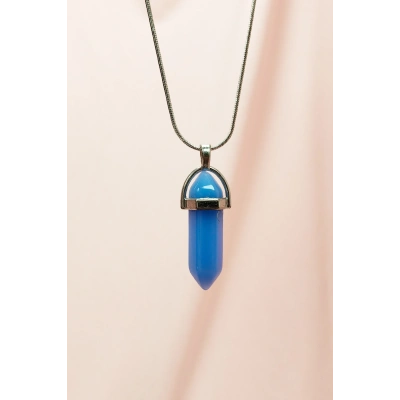 Kyanit Doğal Taşı Zincirli El Yapımı Tasarımlı Kolye Uç: 3,5 cm Zincir: 20 cm Kutulu