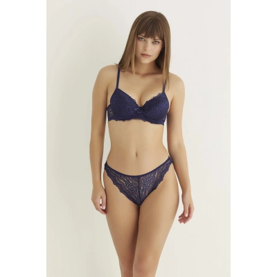 Lacivert Destekli Slip Külotlu Dantelli Sütyen Takımı 4007