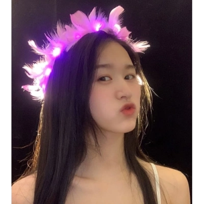 Led Işıklı RGB 3 Fonksiyonlu Otrişli Parti Tacı Pembe Renk