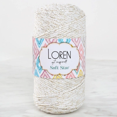 Loren Soft Star Makrome İpi Sarı Simli Krem RM103