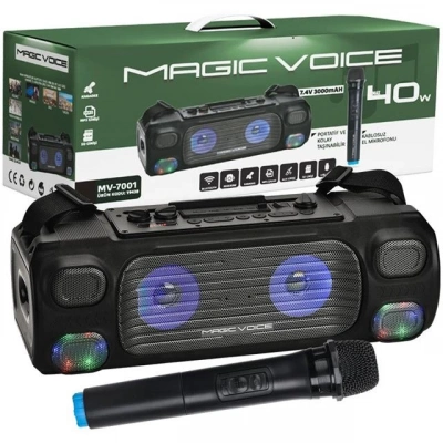 Magicvoice Mv-7001 Vhf El Mikrofonlu Usb-sd-bluetooth Işıklı 40 W Taşınabilir Şarjlı Seyyar Anfi