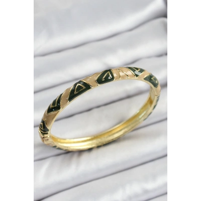 Mineli Pirinç Kahverengi Siyah Geometrik Desenli Kadın Kelepçe