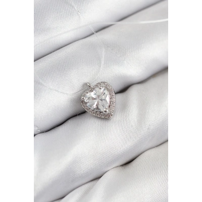 Misineli Kalp Model Gümüş Renk Hayalet Kolye