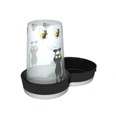 Moderna Kedi Desenli Kedi ve Küçük Irk Köpek için Plastik Su Kabı Lacivert 1.5 Lt