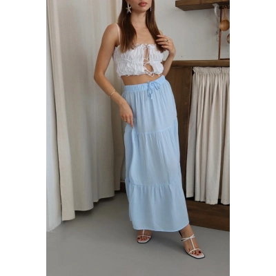 Müslin kumaş keten uzun etek mvi pt