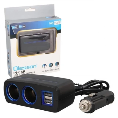 Olesson 1638 12-24v Çift Usb Girişli 120w 80 Cm Kablolu 2lı Araç Çakmak Çoklayıcı