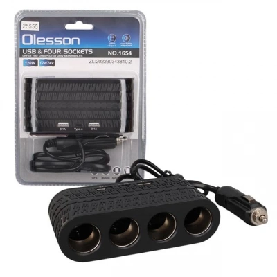 Olesson 1654 12-24v Çift Usb - Type-c 120w 80cm Kablolu 4lü Araç Çakmak Çoklayıcı