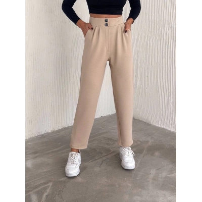 örme krep pantolon çift düğmeli